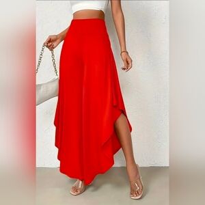Vibrant Red Orange Wide-Leg Pants